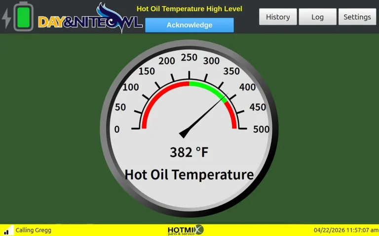 Hot Oil Heater monitoring gauge screen of the Day & NiteOwl