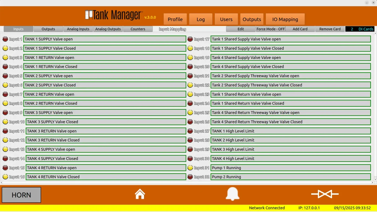 tank manager DI screen