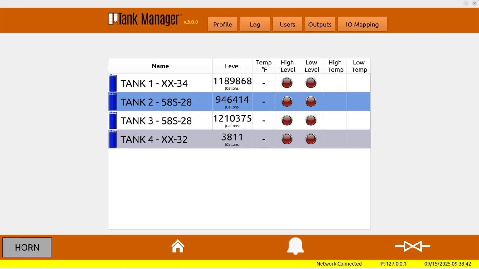 tank manager home screen