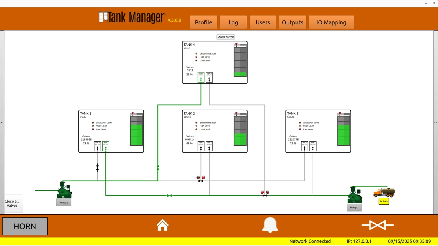 tank manager valve screen